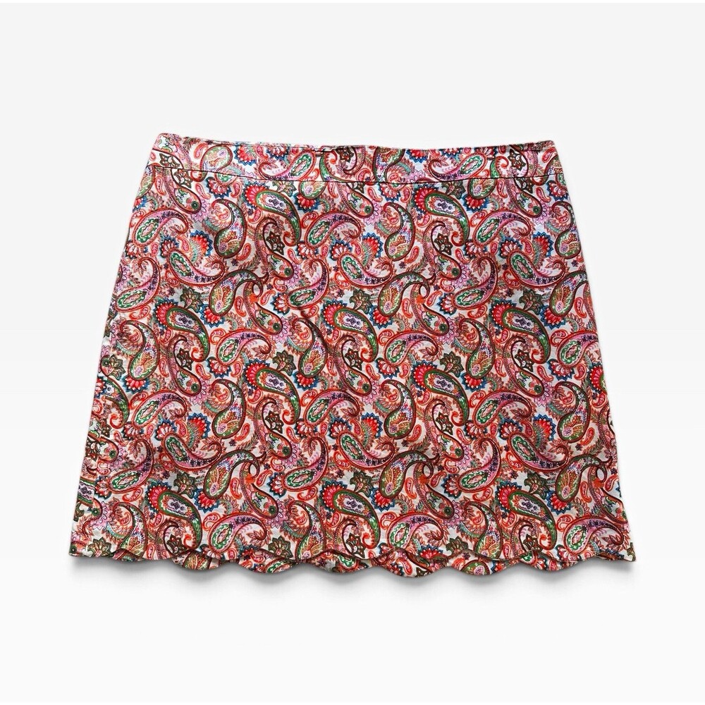 Talbots Paisley Mini Skirt Women's 24W Plus Size  Scalloped Hem Preppy Boho